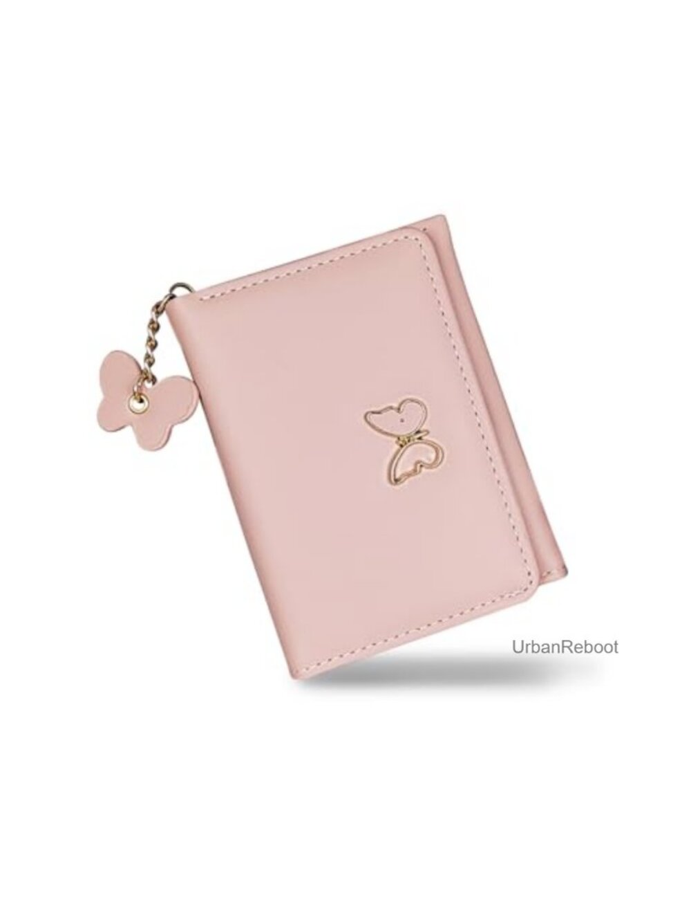 PU Leather Tri-Fold Card Holder Wallet with Butterfly Pendant